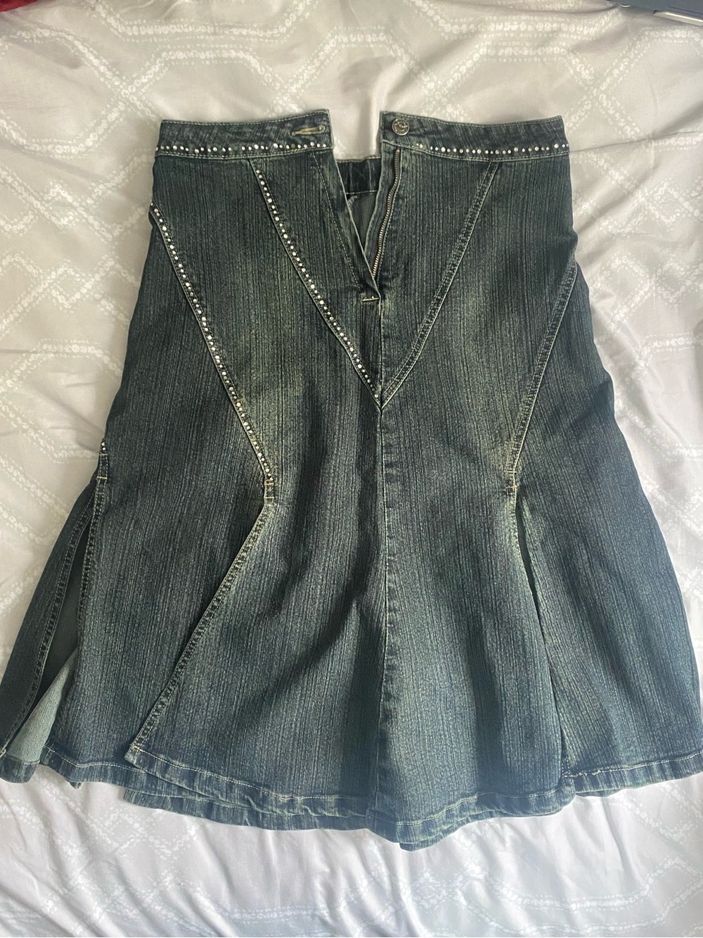 Dark Wash Studded Midi Skirt